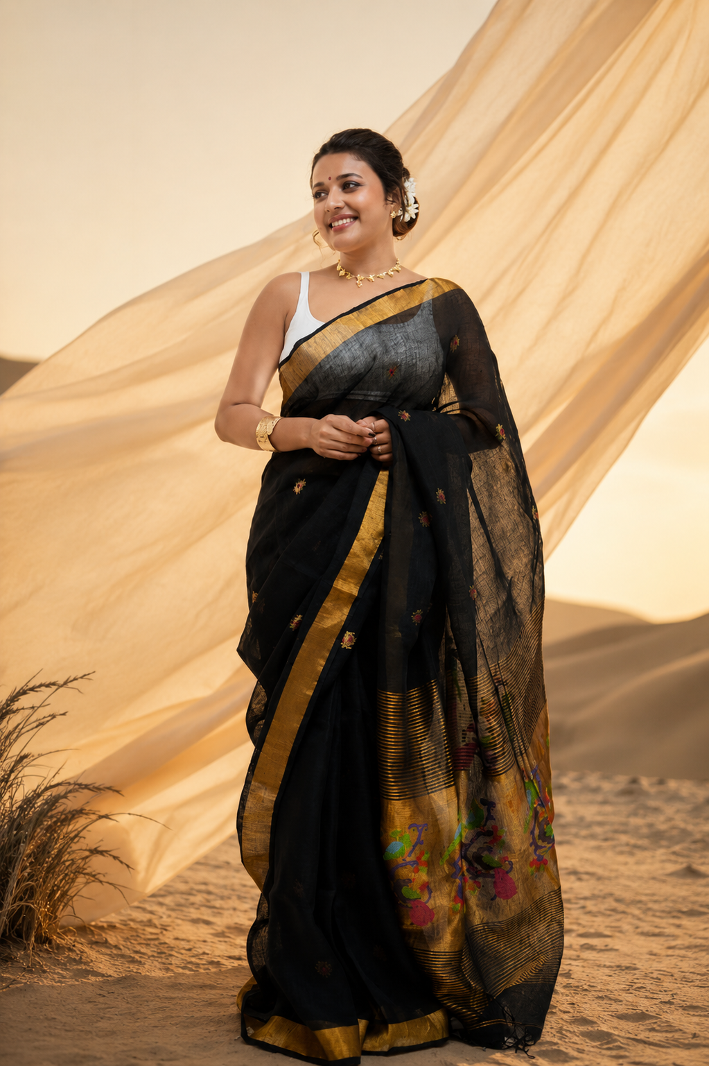 Linen Paithani Saree with Running Blouse Piece