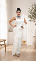 White Malcotton Sitara Work Saree