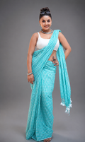 SkyBlue Checks Malcotton Saree