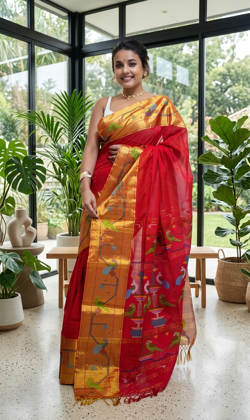 Authentic Handloom Paithani Saree with Handloom Mark