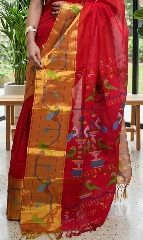 Authentic Handloom Paithani Saree with Handloom Mark
