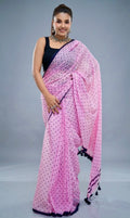 Pastel Pink Printed Polka Dot Malcotton Saree