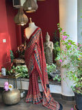 Pure Modal Ajrak Zardosi Real Mirror Work Saree with Blouse Fabric