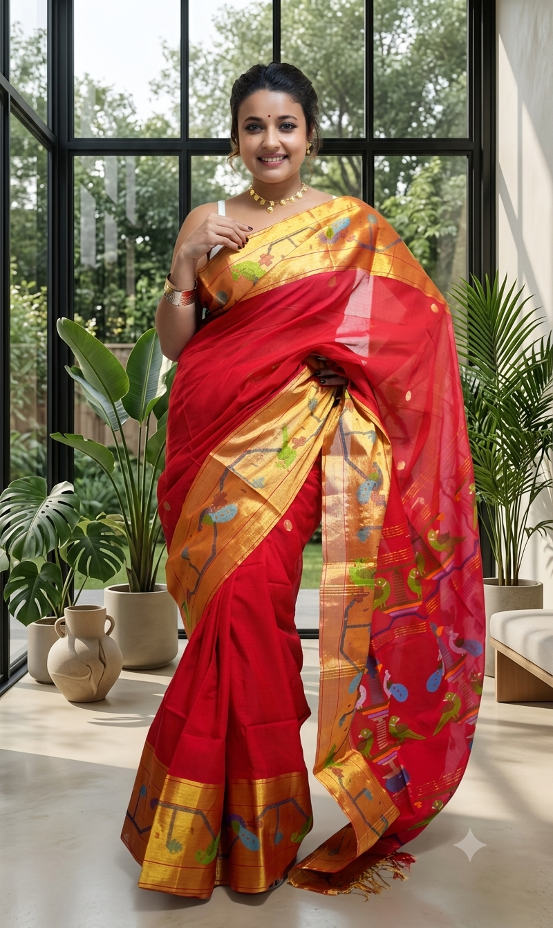 Authentic Handloom Paithani Saree with Handloom Mark