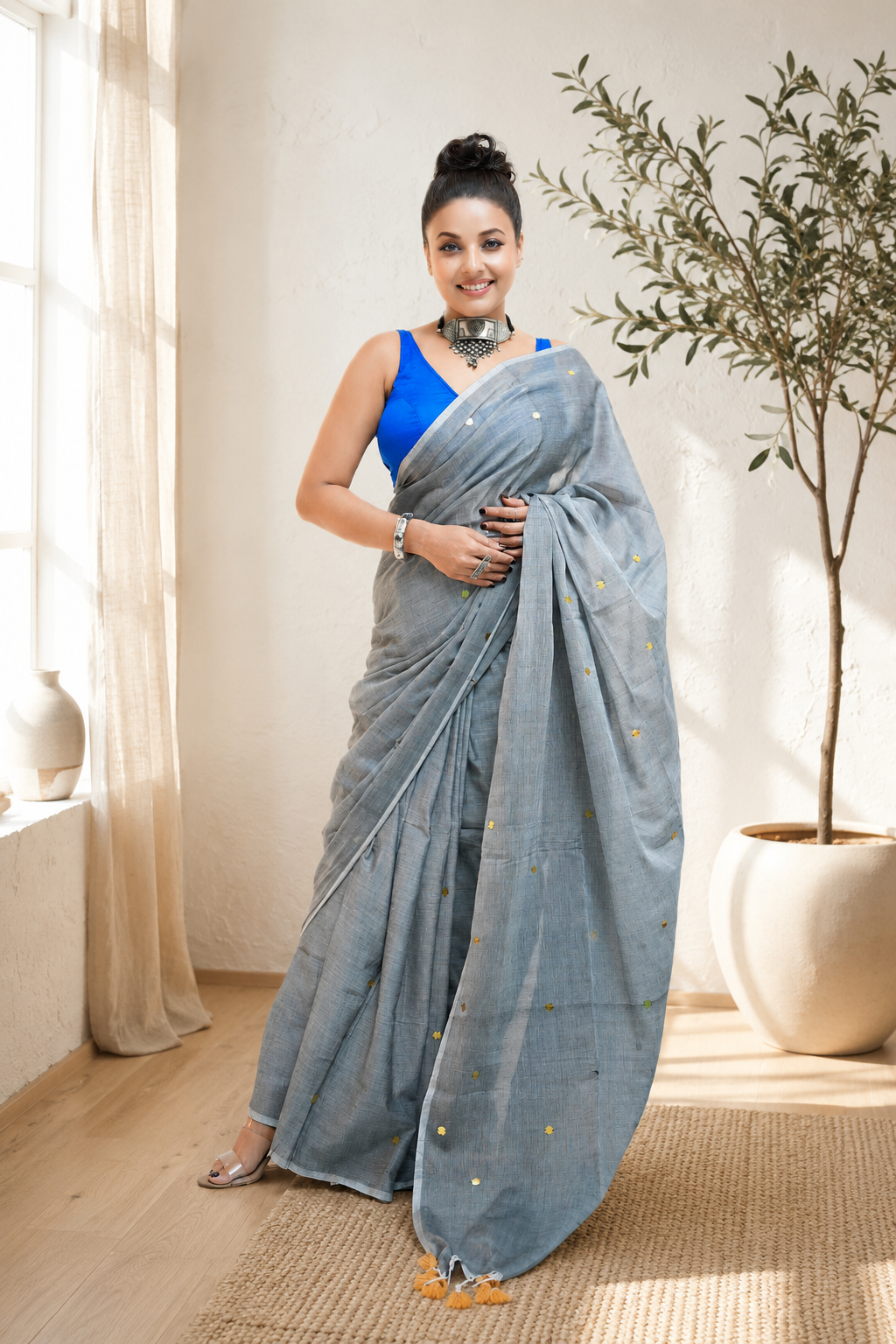 Slate Grey Malcotton Saree