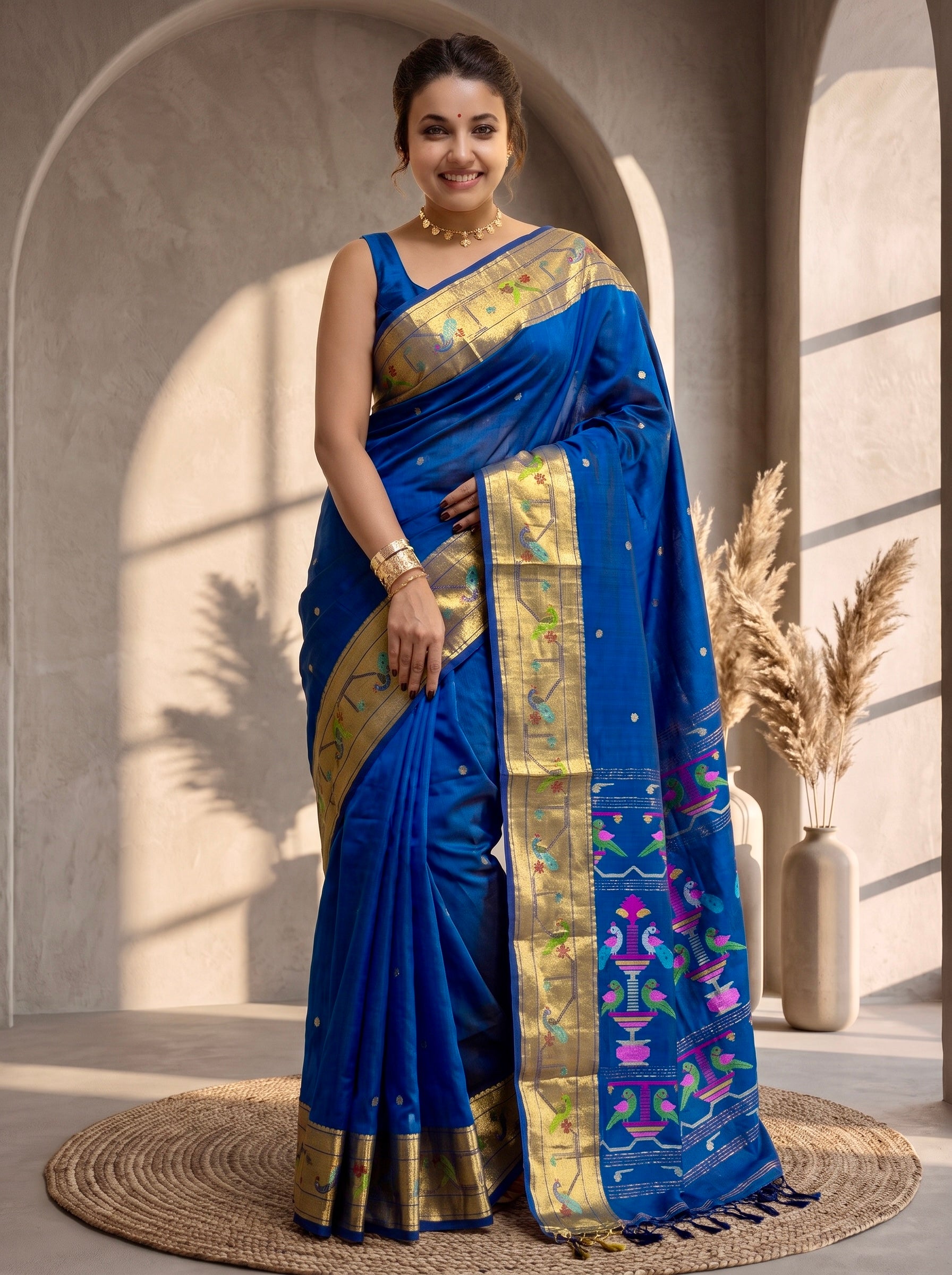 Handloom Paithani saree with Work and Running Blouse Piece(R.BLUE)