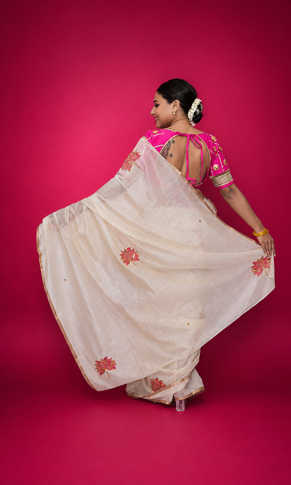 Chanderi silk embroidery zardusi hand work with running blouse piece