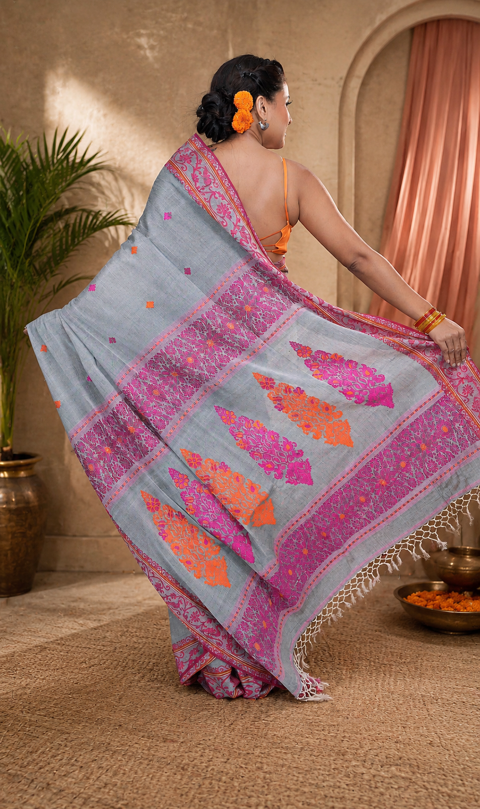 Bengal cotton handwoven saree with running Blouse piece