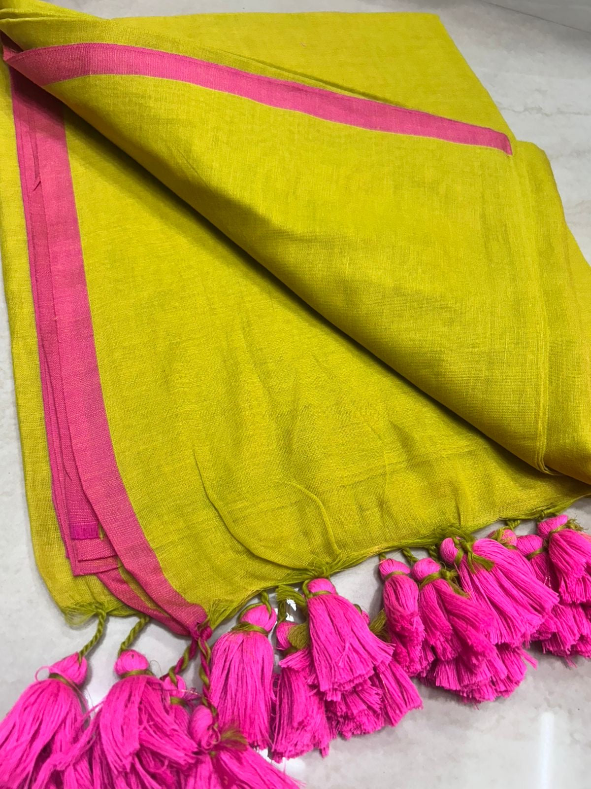 Elegant Cotton Malmal Saree with Tassel Pallu | Soft & Lightweight |Yellow