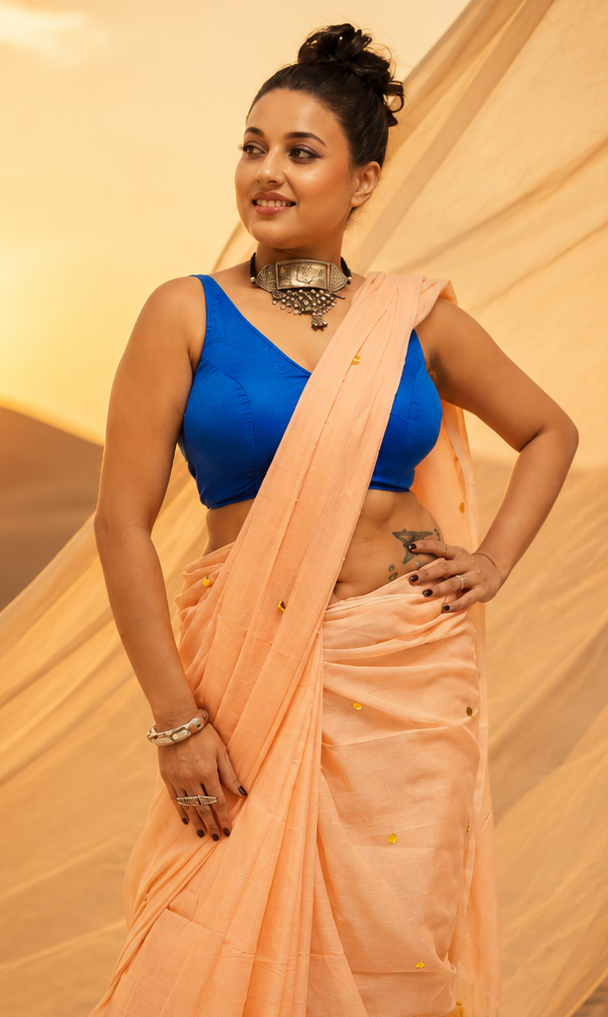 Peach Mal Cotton Sitara Saree