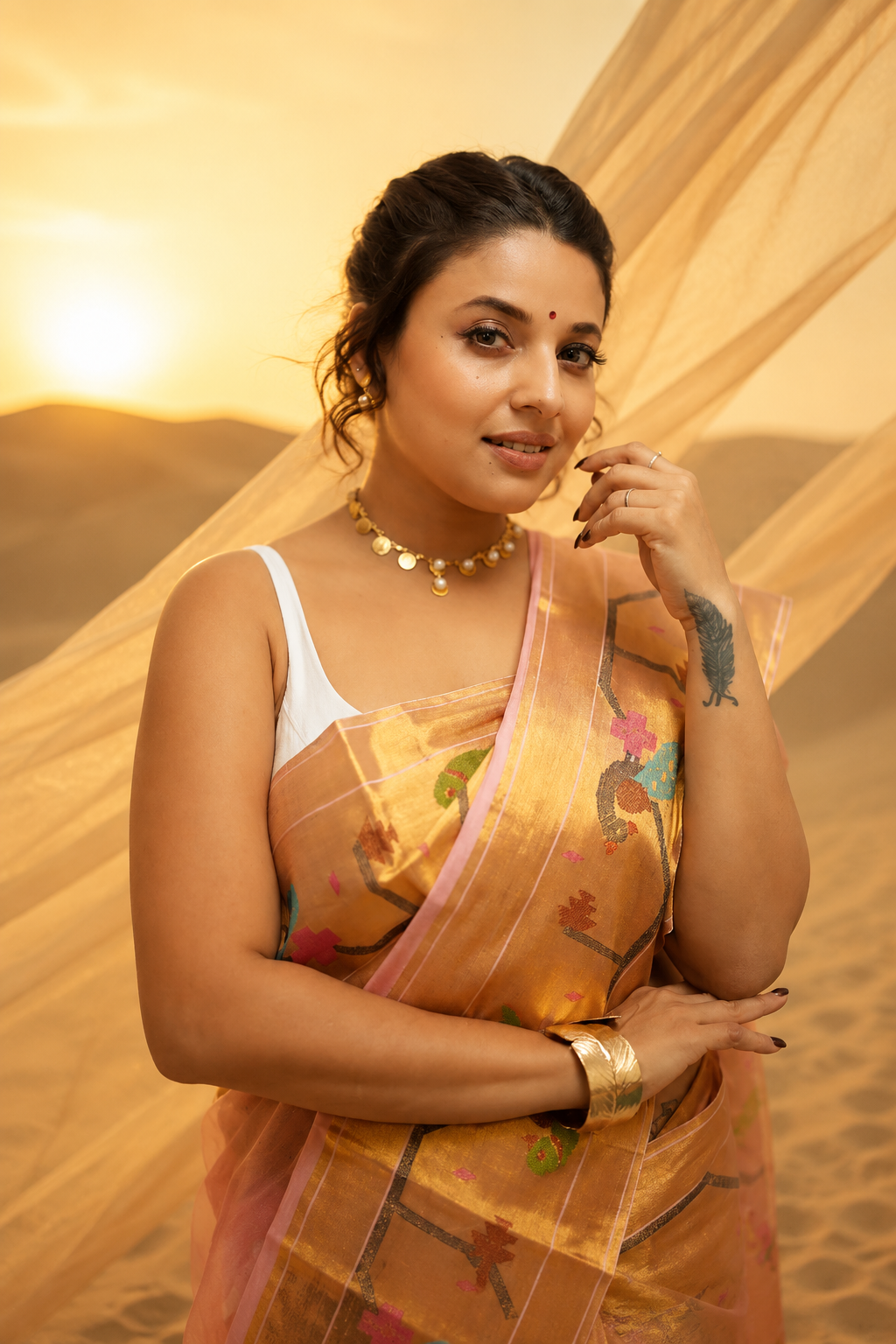 Premium Mal Cotton Sitara Work Saree (Pastel Pink)