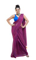 Plum Magenta Organza Saree with Gold Sequin Accents