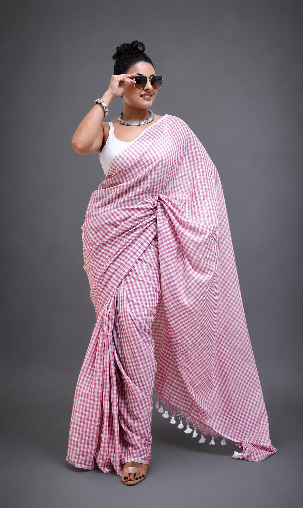 Purple Checks MalCotton Saree