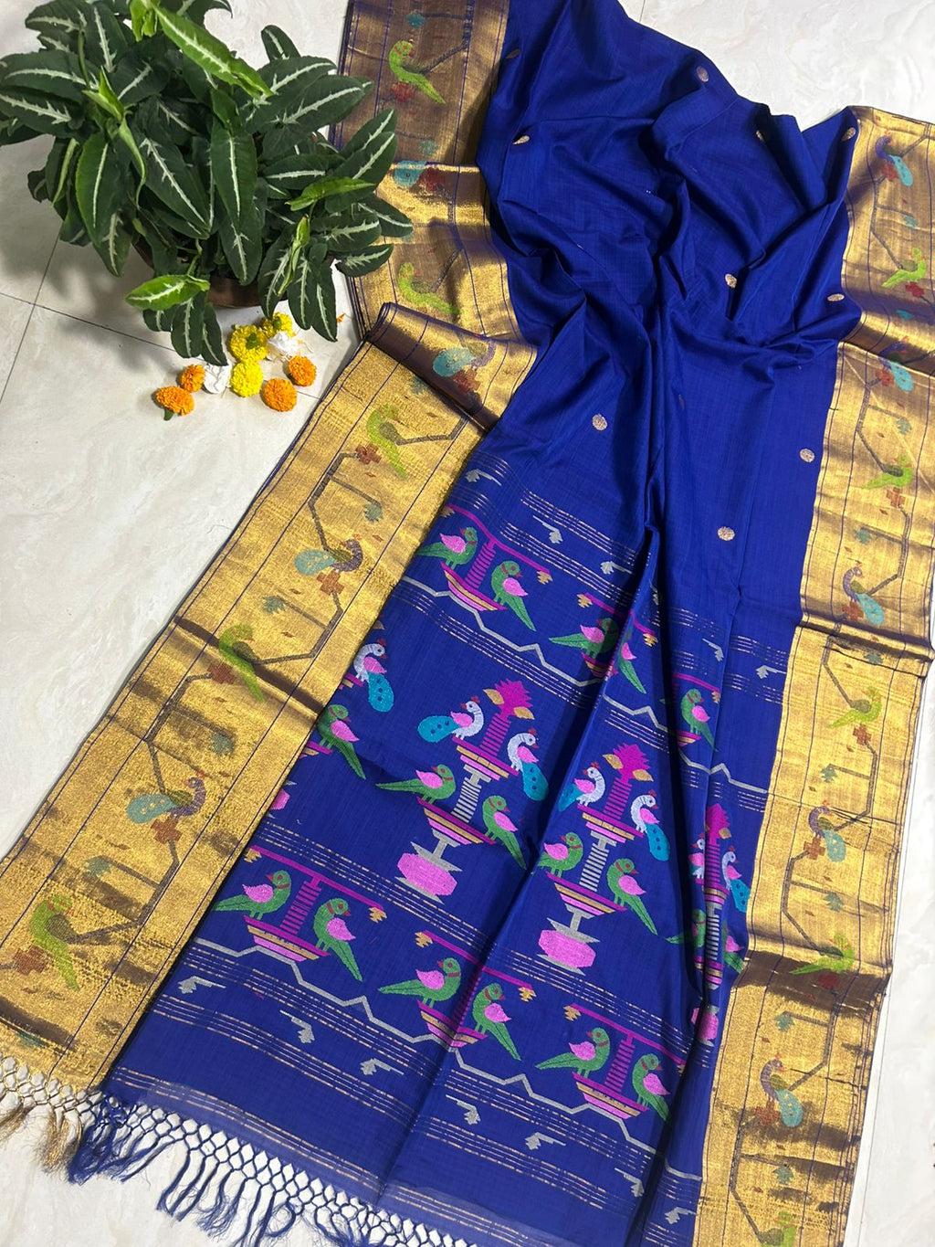 Handloom Paithani saree with Work and Running Blouse Piece(R.BLUE)