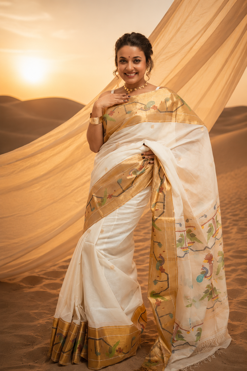 Authentic Handloom Paithani Saree with Handloom Mark