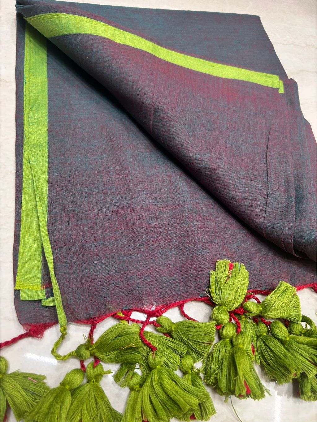 Elegant Cotton Malmal Saree with Tassel Pallu | Soft & Lightweight |GREY