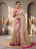 Elegant Cotton Malmal Saree with Tassel Pallu | Soft & Lightweight |BEIGE