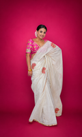 Chanderi silk embroidery zardusi hand work with running blouse piece