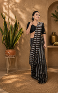 Malcotton zari stripe saree with running plane blouse piece