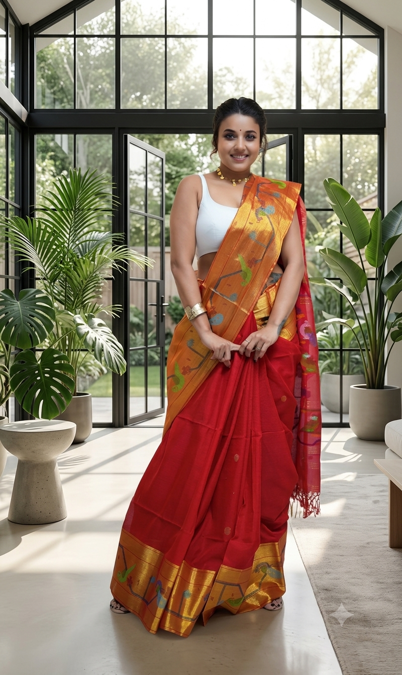 Authentic Handloom Paithani Saree with Handloom Mark