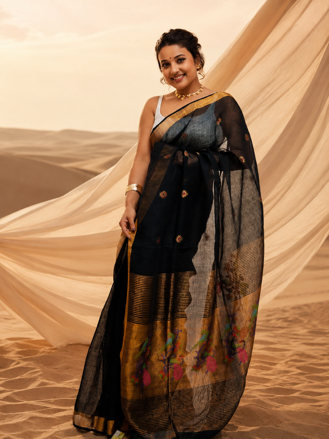 Linen Paithani Saree with Running Blouse Piece