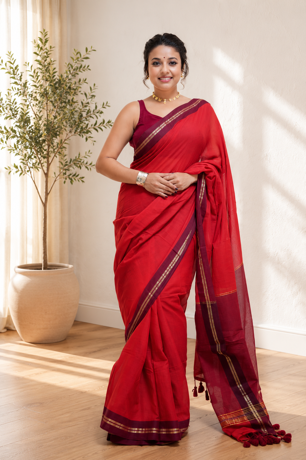 Traditional Onam Special Festive Red Saree