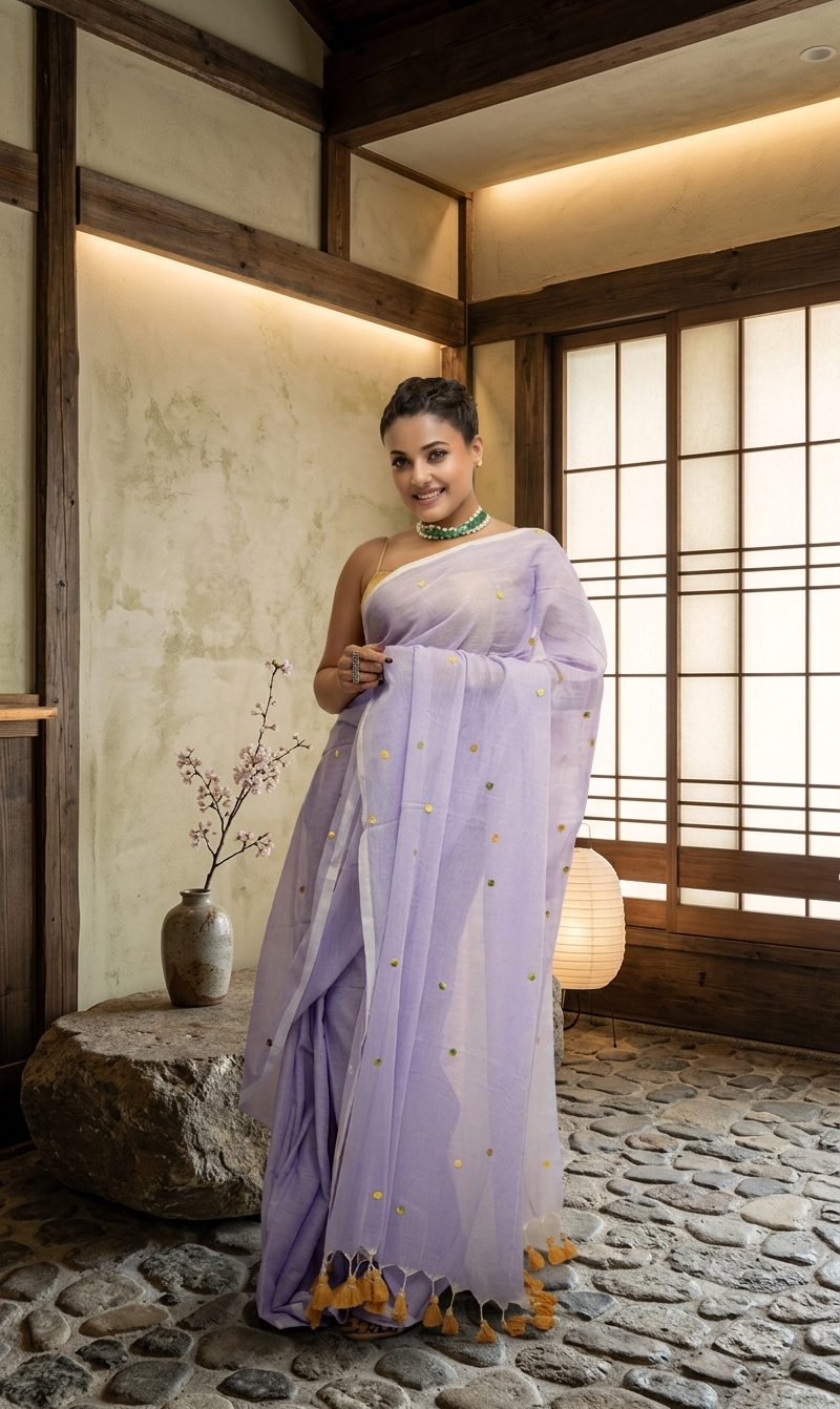 Moon Lavender Malcotton Saree