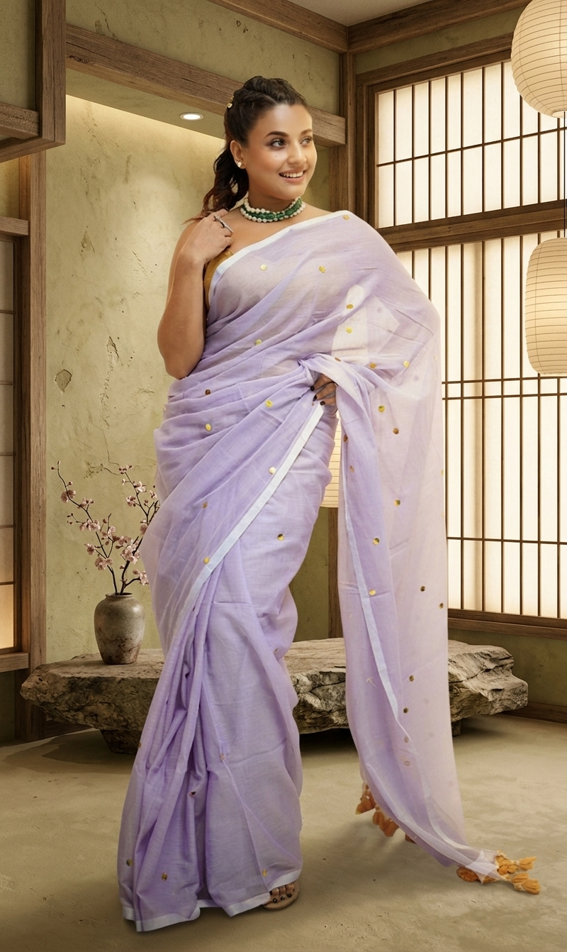 Moon Lavender Malcotton Saree