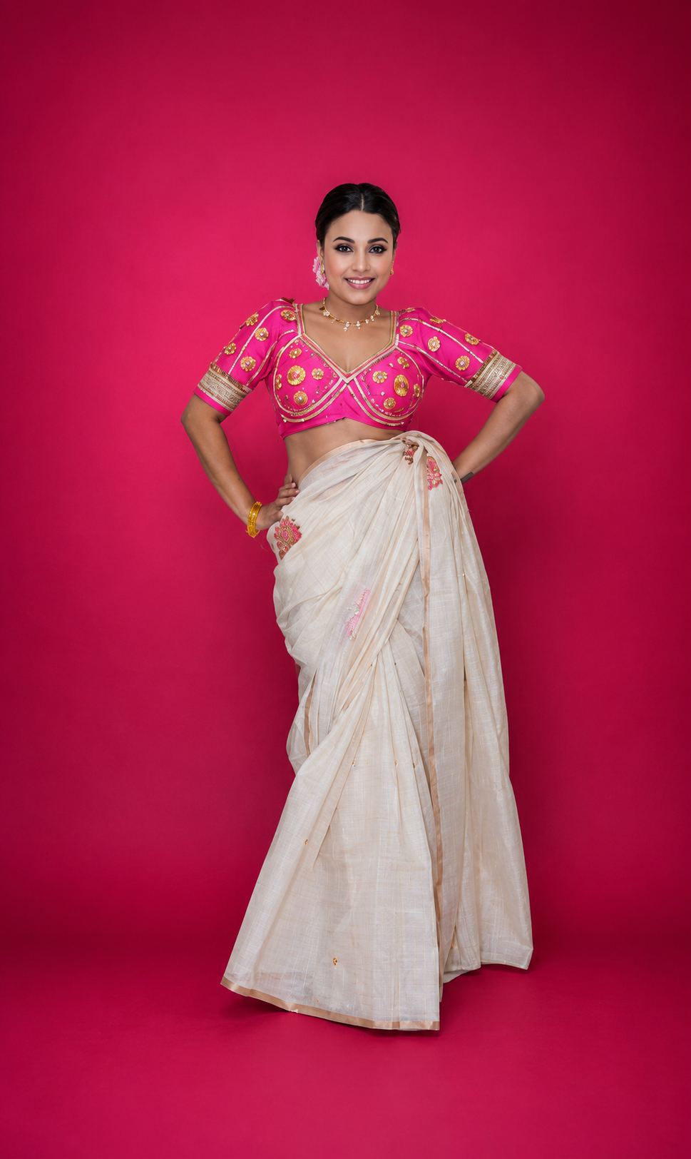 Chanderi silk embroidery zardusi hand work with running blouse piece