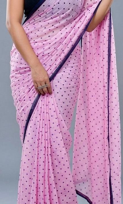 Pastel Pink Printed Polka Dot Malcotton Saree
