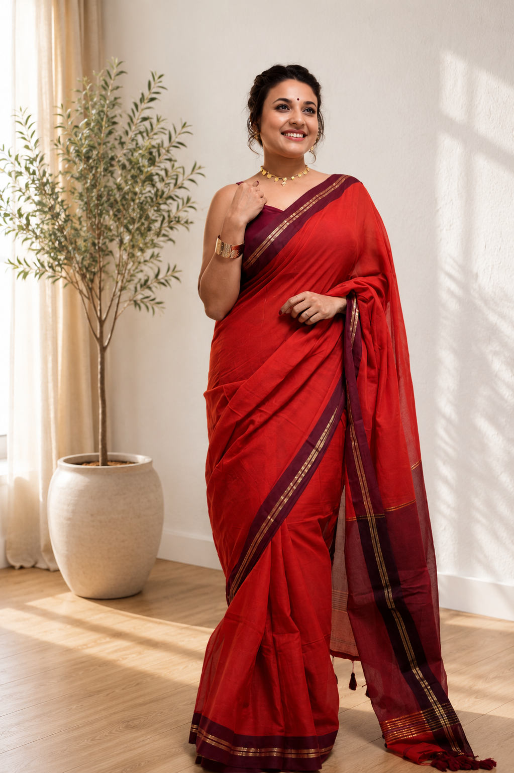 Traditional Onam Special Festive Red Saree