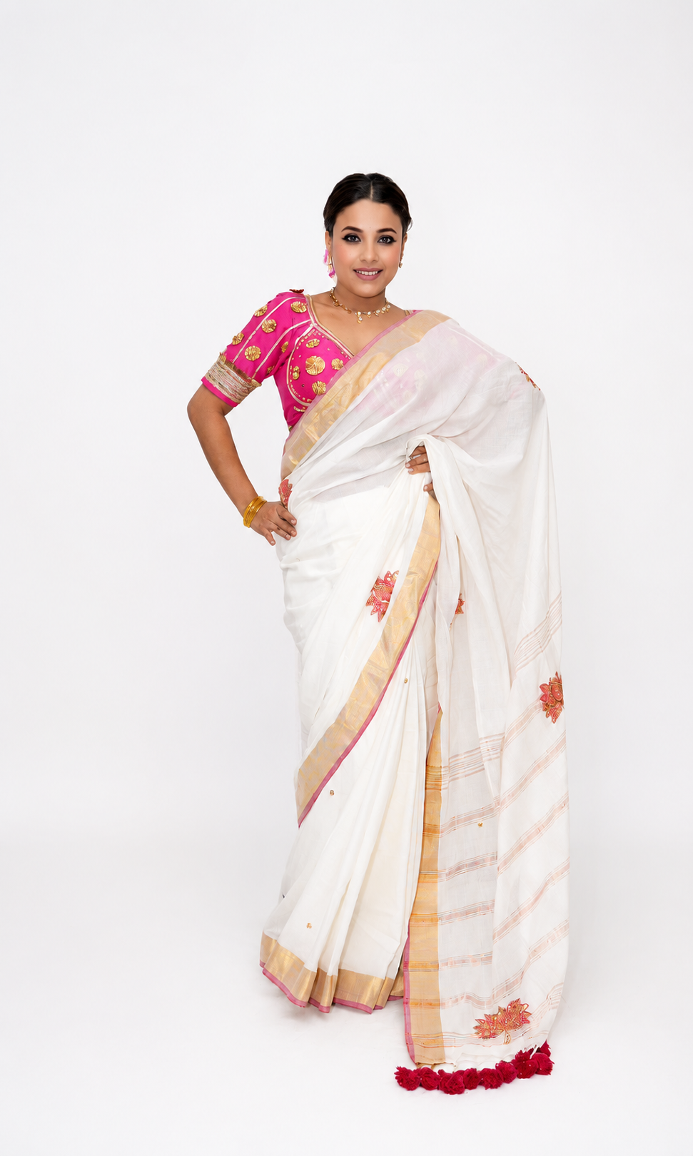 Malcotton embroidery zarsusi hand work saree with running blouse piece