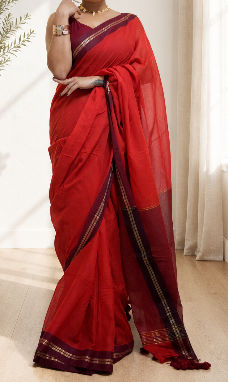 Traditional Onam Special Festive Red Saree