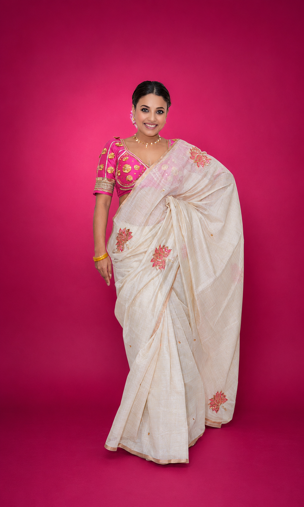 Chanderi silk embroidery zardusi hand work with running blouse piece