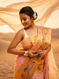 Premium Mal Cotton Sitara Work Saree (Pastel Pink)