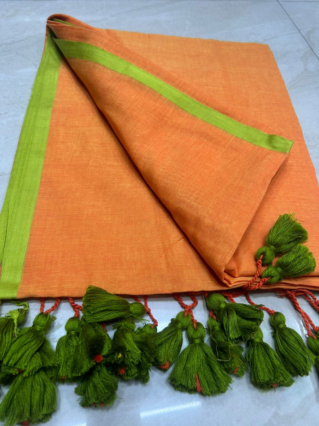 Elegant Cotton Malmal Saree with Tassel Pallu | Soft & Lightweight |ORANGE