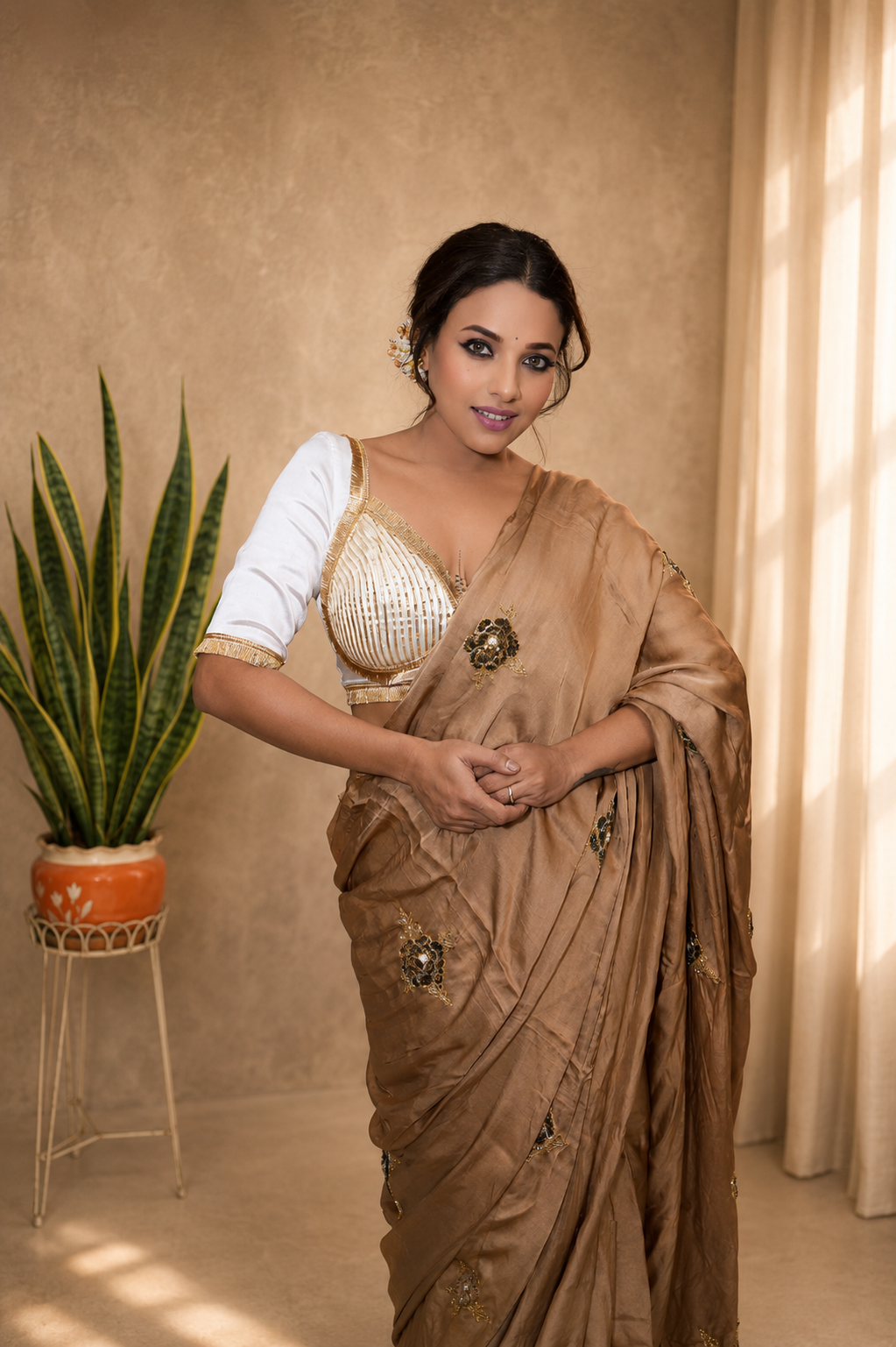 Modal silk zardusi work saree with running blouse piece
