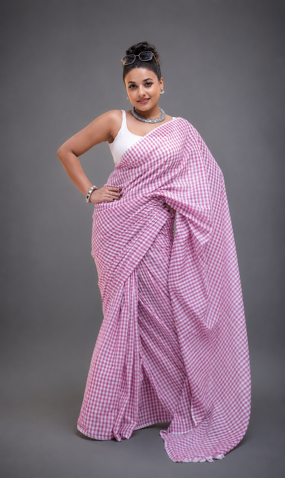 Purple Checks MalCotton Saree