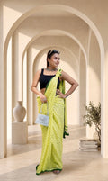 Lemon Yellow Polka Dot Malcotton Saree with Green Border