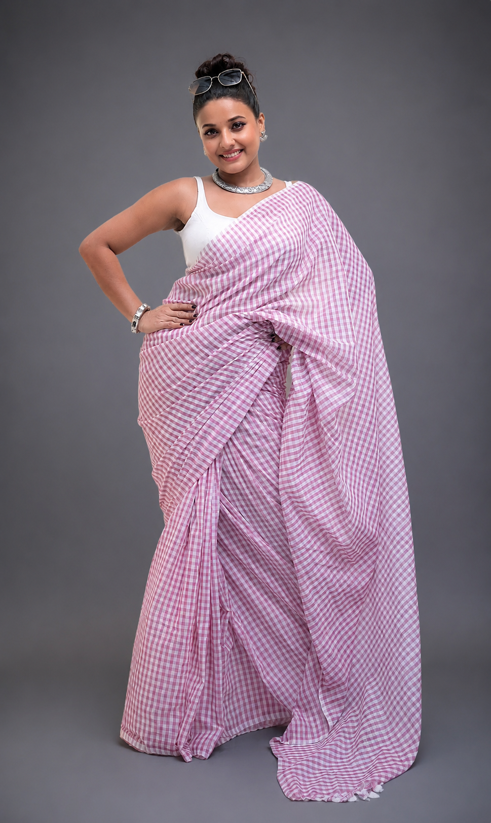 Purple Checks MalCotton Saree