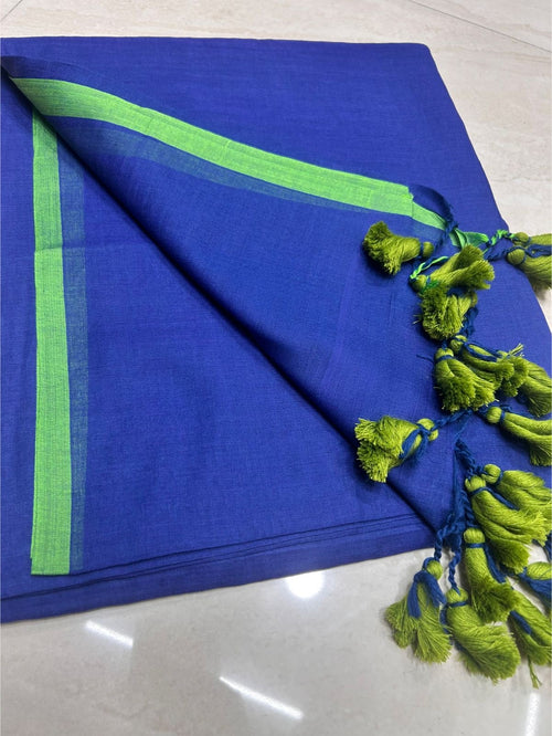Elegant Cotton Malmal Saree with Tassel Pallu | Soft & Lightweight ROYAL BLUE