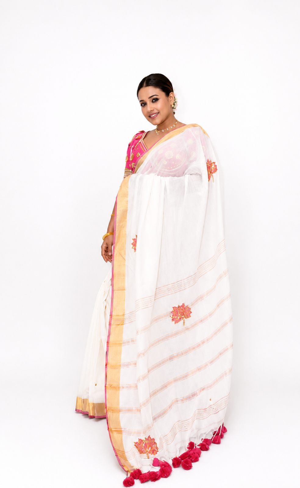 Malcotton embroidery zarsusi hand work saree with running blouse piece