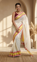 Traditional White Onam Special Kasavu Saree