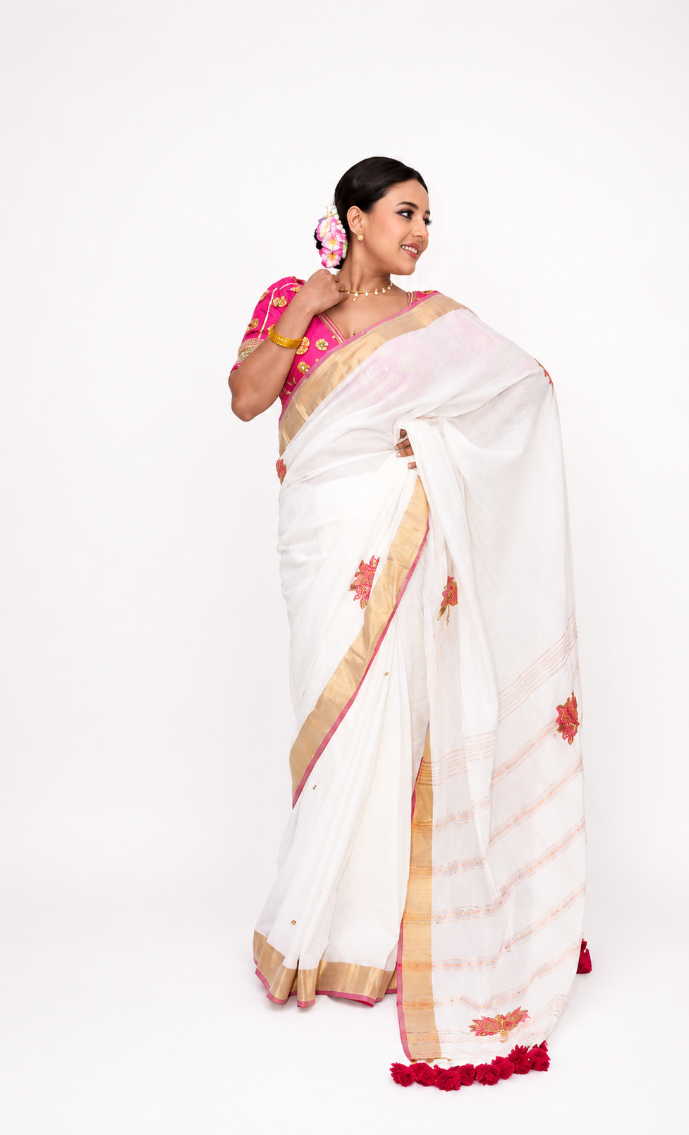 Malcotton embroidery zarsusi hand work saree with running blouse piece