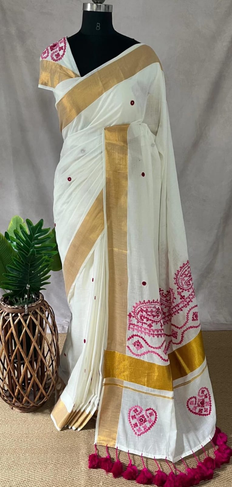 Kerala cotton with Bulian Hand Stitch work saree