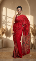Premium Modal Ajrakh Saree with Zardosi Work