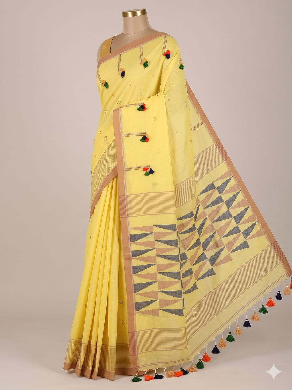 Aura of Awadh Lemon Yellow Handwoven Cotton Saree(With Running Blouse Piece)