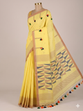 Aura of Awadh Lemon Yellow Handwoven Cotton Saree(With Running Blouse Piece)