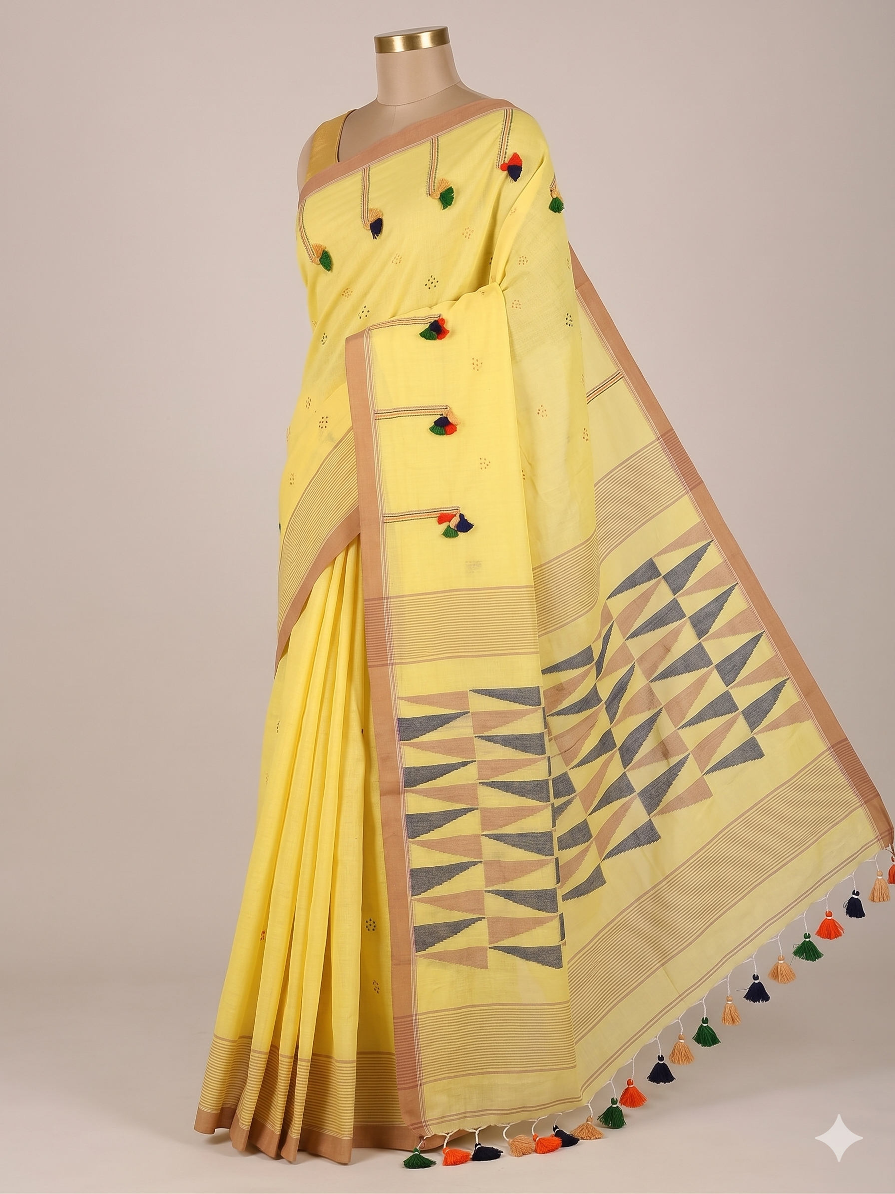 Aura of Awadh Lemon Yellow Handwoven Cotton Saree(With Running Blouse Piece)