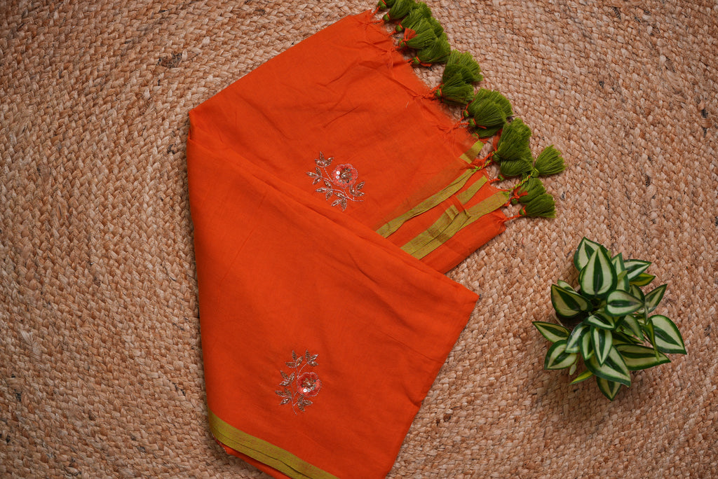 Malcotton zardusi saree without blouse piece